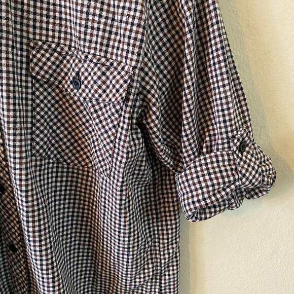 ELIXIR SMALL BROWN/BLACK/WHITE LONG SLEEVE BUTTON DOWN COLLARED 2 POCKET SHIRT - Picture 6 of 7